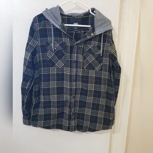 Vans Plaid Flannel Hoodie Shirt Blue Yellow Size M